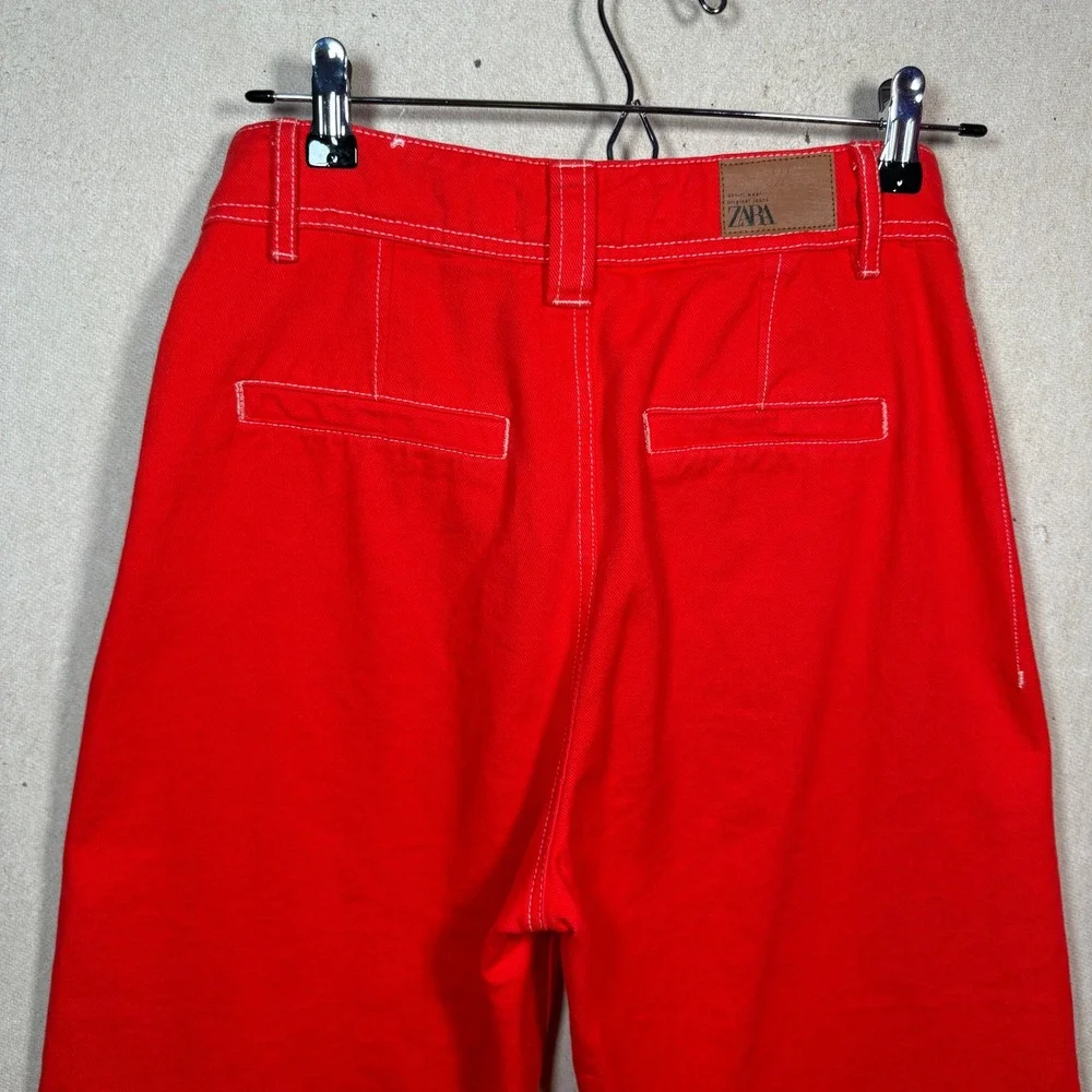 Zara Red Cropped Wide Leg Pants High Waisted Statement Trousers‎ Women's Size S - Picture 6 of 16